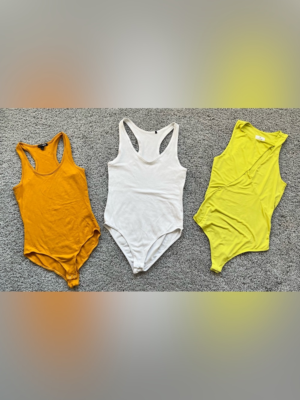 Bodysuit Bundle: White Racerback, bright yellow and mustard yellow